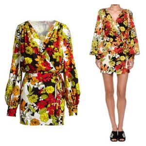 THE Attico Floral-Print Cady Crepe Robe Wrap Dress